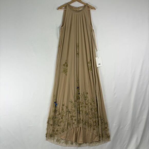 Mac Duggal Dresses & Skirts - Mac Duggal Cream Maxi Dress with Blue and Gold Accents